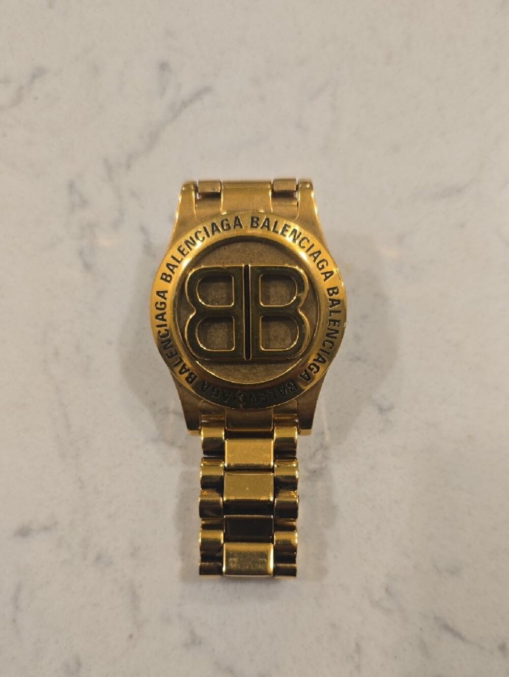 Balenciaga Gold Tone Bracelet with Double B Logo